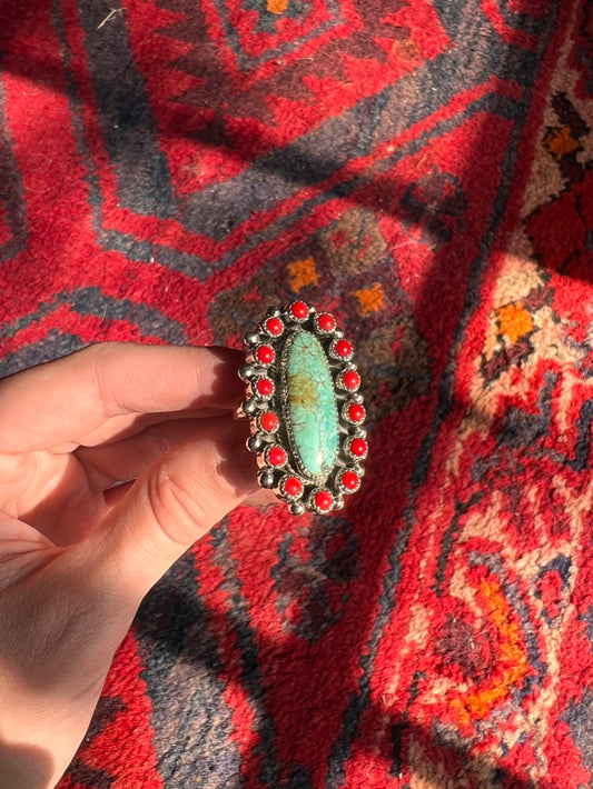 Turquoise and Coral Ring